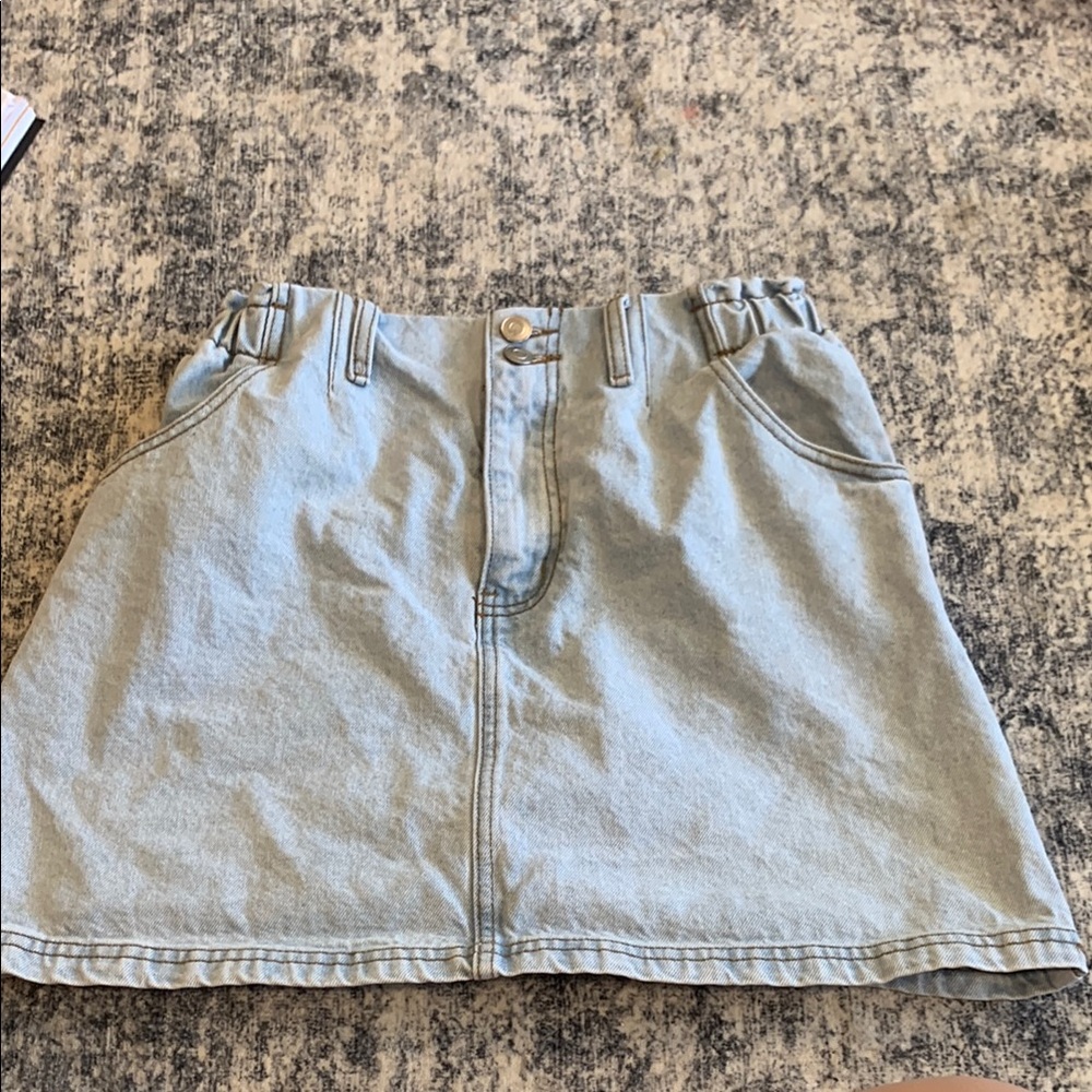 Pink Lily Blue denim Mini Skirt cinched waist medium